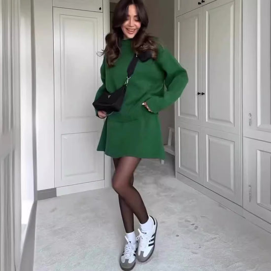 Women’s 2 Piece Knit Sweater & Mini Skirt Set – Casual Long Sleeve Outfit