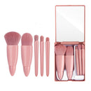 5-Piece Portable Makeup Brush Set with Mirror – Travel Makeup Brush Kit for Face & Eyes