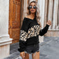 Leopard Print Sweatshirt Fashion Casual V-neck Long-sleeved Pullover Top Women&