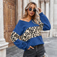 Leopard Print Sweatshirt Fashion Casual V-neck Long-sleeved Pullover Top Women&