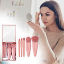 5-Piece Portable Makeup Brush Set with Mirror – Travel Makeup Brush Kit for Face & Eyes
