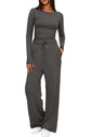 Women’s Two-Piece Autumn Winter Suit with Long Sleeve Top & Wide Leg Pants
