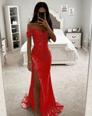 Party Sequins Off-Shoulder Split Long Dress – Casual Fashion Slimming Dress for Women