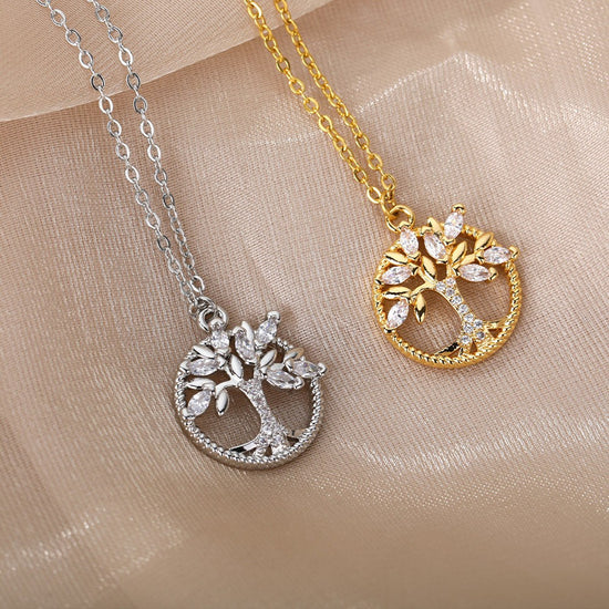 Tree of Life Rhinestone Necklace for Women – Elegant Pendant Jewelry Gift