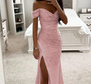 Party Sequins Off-Shoulder Split Long Dress – Casual Fashion Slimming Dress for Women