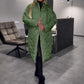 Winter Rhombus Stitching Coat Warm Solid Color Pocket Lapel Long Jacket Women&