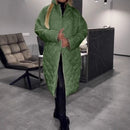 Winter Rhombus Stitching Coat Warm Solid Color Pocket Lapel Long Jacket Women's Clothing
