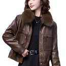 Fleece-lined Thickened Western Style Fashion Short Lapel PU Women's Coat