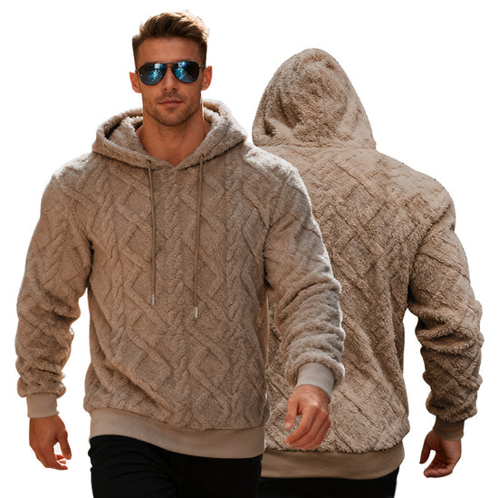 Plush Hooded Sweatshirt Winter Warm Long-sleeved Pullover Top Men&