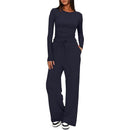 Women’s Two-Piece Autumn Winter Suit with Long Sleeve Top & Wide Leg Pants