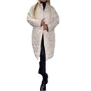 Winter Rhombus Stitching Coat Warm Solid Color Pocket Lapel Long Jacket Women's Clothing