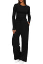 Women’s Two-Piece Autumn Winter Suit with Long Sleeve Top & Wide Leg Pants
