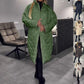 Winter Rhombus Stitching Coat Warm Solid Color Pocket Lapel Long Jacket Women&