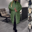 Winter Rhombus Stitching Coat Warm Solid Color Pocket Lapel Long Jacket Women's Clothing