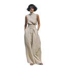 Women’s Summer Two Piece Set – Sleeveless Stand Collar Top & Loose Straight Leg Trousers