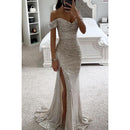 Party Sequins Off-Shoulder Split Long Dress – Casual Fashion Slimming Dress for Women