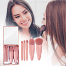 5-Piece Portable Makeup Brush Set with Mirror – Travel Makeup Brush Kit for Face & Eyes