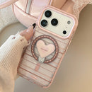 Magnetic iPhone Holder with Pink-Brown Striped Case & Stand