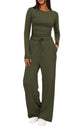 Women’s Two-Piece Autumn Winter Suit with Long Sleeve Top & Wide Leg Pants