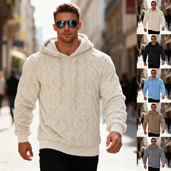 Plush Hooded Sweatshirt Winter Warm Long-sleeved Pullover Top Men&