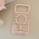 Magnetic iPhone Holder with Pink-Brown Striped Case & Stand