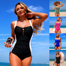 Women’s White Striped One Piece Swimsuit – Tummy Control Summer Beach Bodysuit