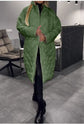 Winter Rhombus Stitching Coat Warm Solid Color Pocket Lapel Long Jacket Women&