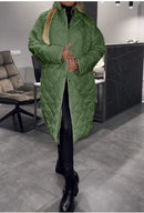 Winter Rhombus Stitching Coat Warm Solid Color Pocket Lapel Long Jacket Women's Clothing