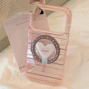 Magnetic iPhone Holder with Pink-Brown Striped Case & Stand