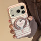 Magnetic iPhone Holder with Pink-Brown Striped Case & Stand
