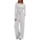 Women’s Two-Piece Autumn Winter Suit with Long Sleeve Top & Wide Leg Pants