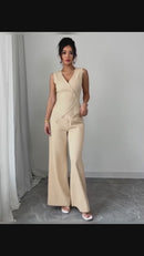 Women’s Vest Suit Set – V-Neck Sleeveless Tank Top & Straight Leg Pants Outfit