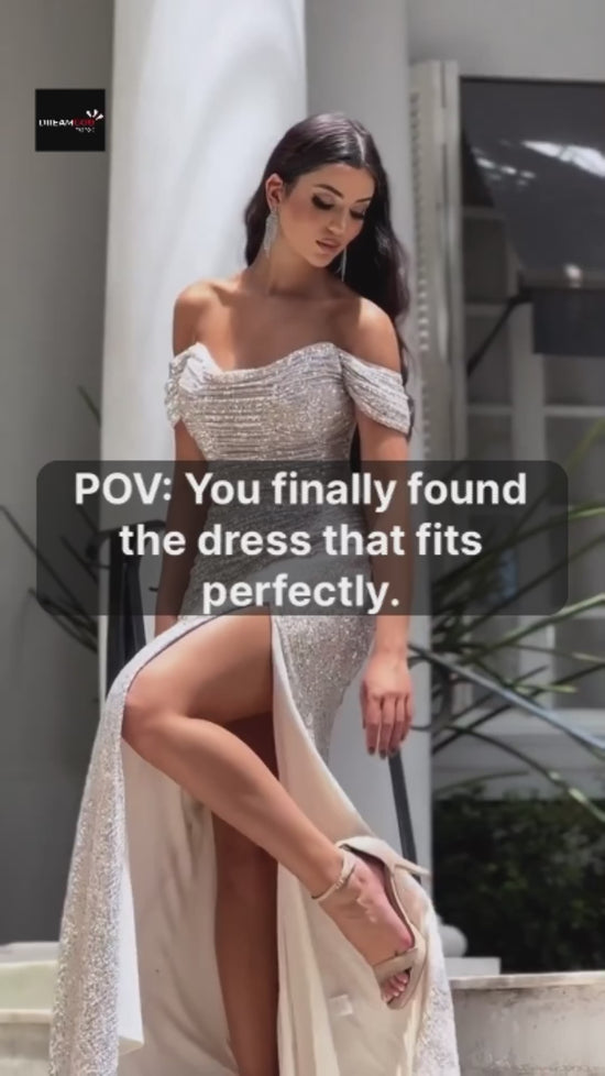 Party Sequins Off-Shoulder Split Long Dress – Casual Fashion Slimming Dress for Women